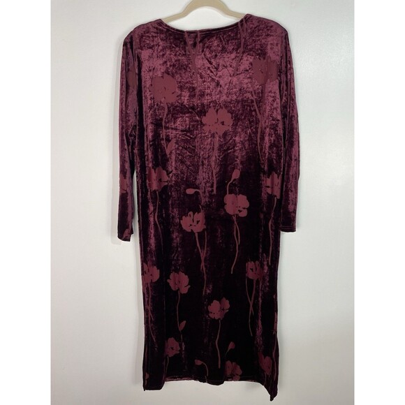 Vtg Whimsigoth Dress XL Burgundy Floral Burnout Velvet Dark Romantic Fairygrunge - Picture 2 of 12